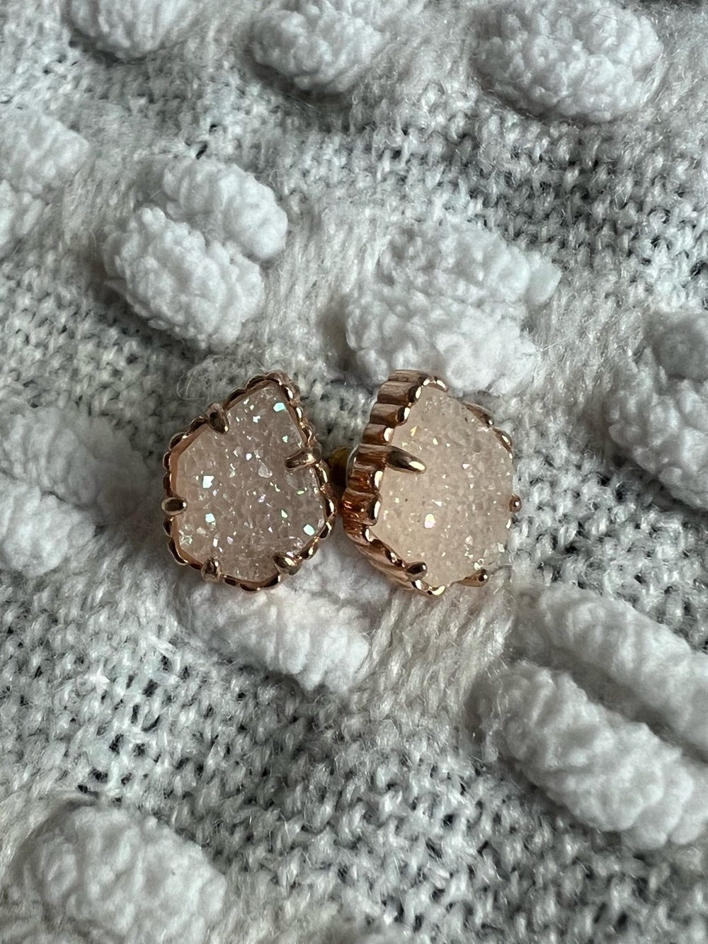 Kendra Scott Rose Gold Druzy Stud Earrings - Sparkling Cream Stones